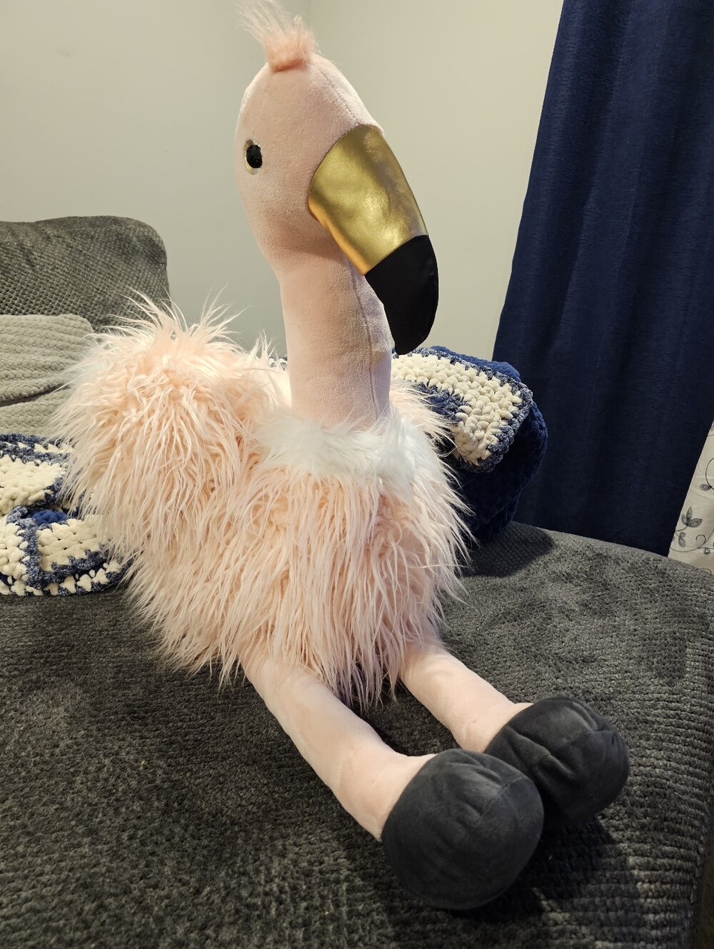 Plush Pink Flamingo Bird Toy with Gold Beak